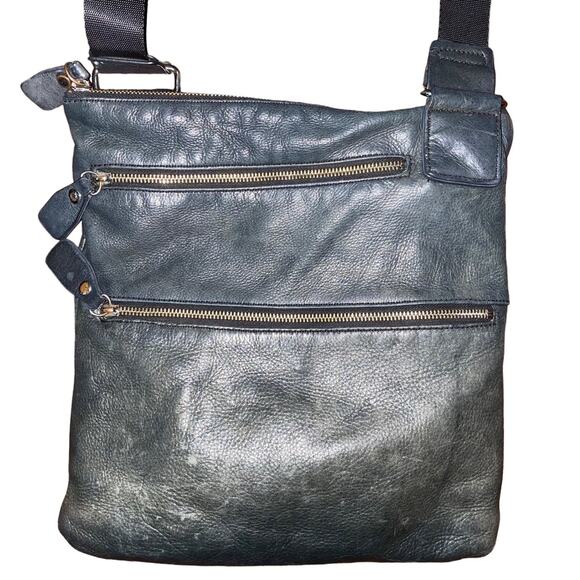 Margot Leather Crossbody Zippered Bag with adjustable strap Navy Blue - Picture 6 of 9
